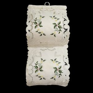 Vintage 2 Roll Fabric Toilet Paper Holder Ivory Cutwork Lace Embroidery Romantic